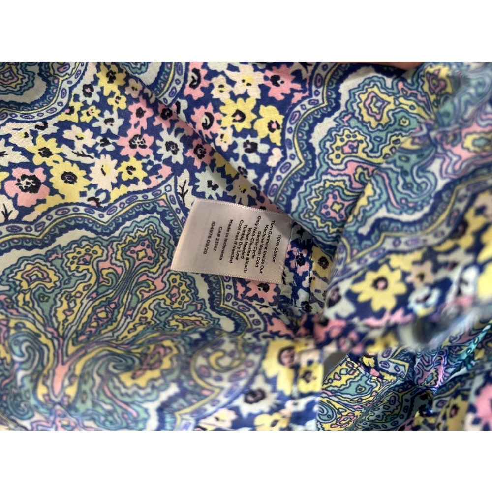Talbots Womens Paisley Print Long Sleeve Blouse Top XS V Neck Yellow Blue Pink - Picture 4 of 5